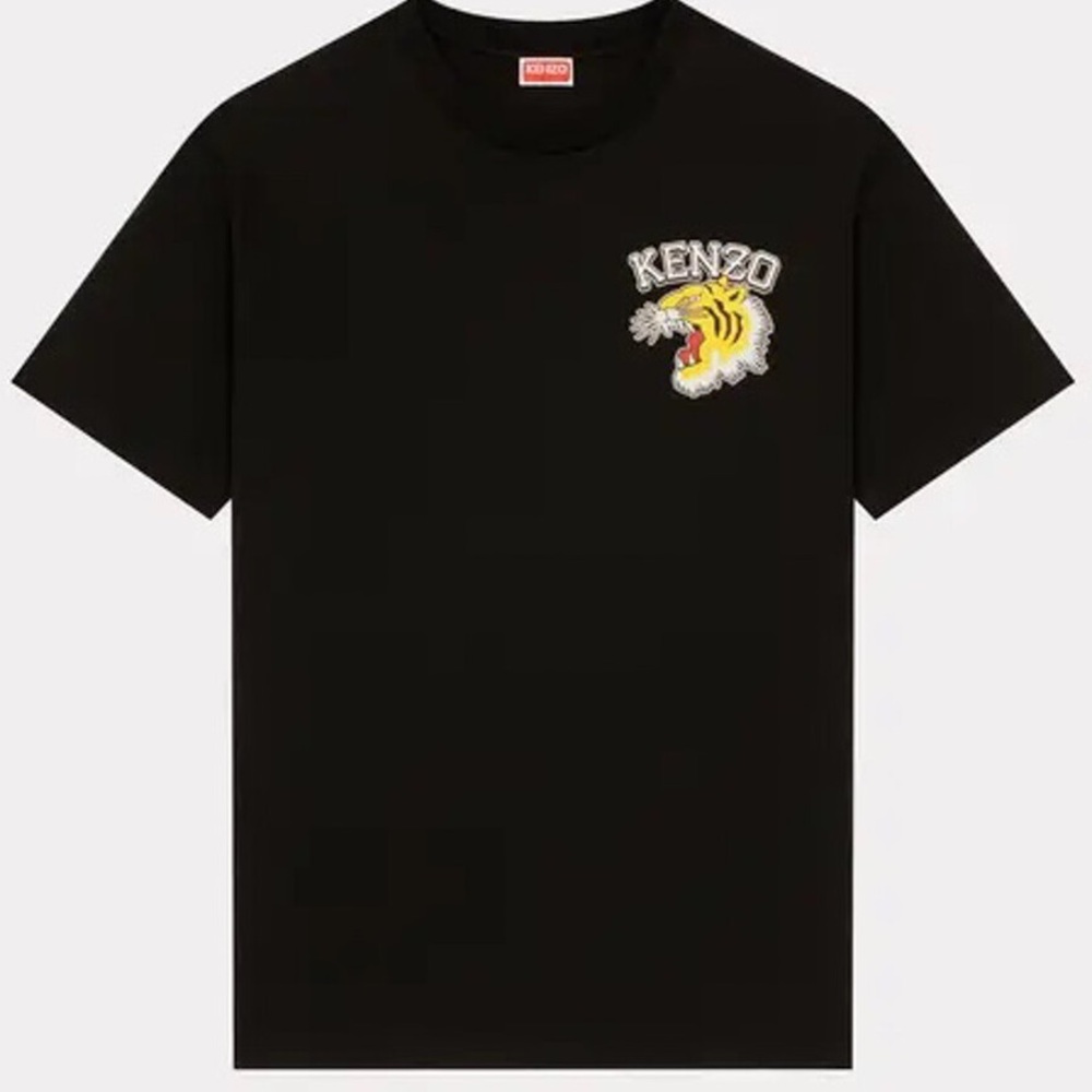 Kenzo Black Tee with Yellow & White Tiger Patch